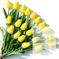 New Artificial Yellow Tulips 20 Pcs &ndash; 13.5 Inch PU Faux Flowers with Bendable Stems