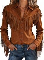 New Size Med Women's Vintage Western Cowgirl Shirts Long Sleeve Button Down Slim Fit Fringe Shirts
