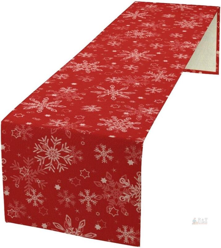 New Red Snowflakes Christmas Table Runner, Seasonal Winter Holiday Kitchen Dining Table Decoration for Home Party Decor 13x60 Inch
