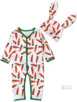 New Size 6-9 months Baby Carrot Print Romper & Bunny Ear Hat Set