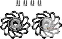 New 1 Pair Rear Derailleur Pulley, Quality Ceramic Bike Bearing Guide Wheel with Installation Hole Adapter Tubes (Black, 13T)