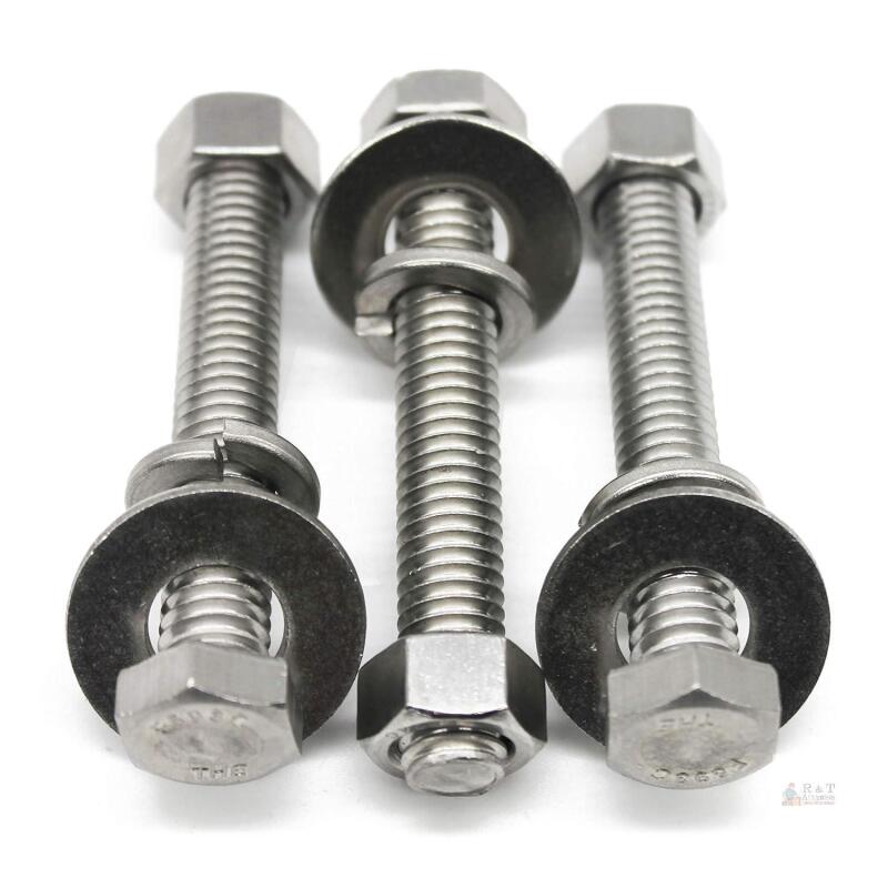 New (10 Sets) 1/4-20x2-1/2 Stainless Steel Hex Head Screws Bolts, Nuts, Flat & Lock Washers, 18-8 (304) S/S, Fully Threaded