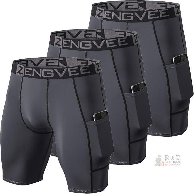New Size Med ZENGVEE Men's 3 Pack Compression Shorts with Pockets Athletic Baselayer Underwear for Running,Workout,Training