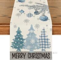 New 36"x12" Artoid Artoid Mode Pine Tree Merry Xmas Table Runner Home Party Decor 13x36 Inch | Blue Snowflakes Christmas, Winter Holiday Seasonal Kitchen Dining Table Decoration