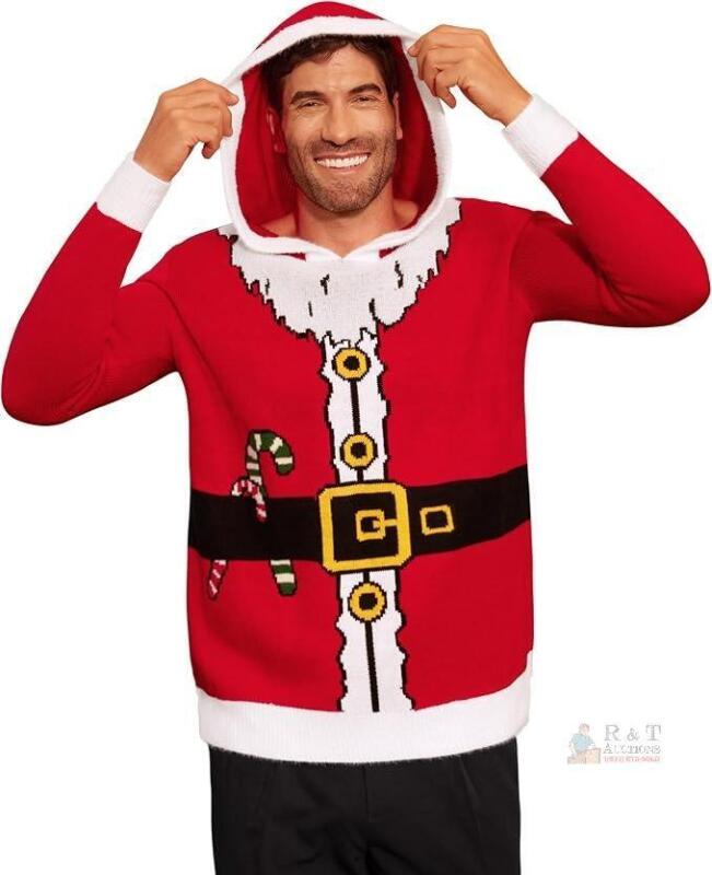 New Size 2XL Arvilhill Men's Christmas Hooded Sweater Santa Elf Novelty Funny Knitted Xmas Hoodie Retails $59