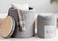 new CAROLMADE Set of 2 Grey Velvet Round Storage Ottomans, 15" & 13.4" Diameter