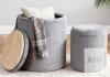new CAROLMADE Set of 2 Grey Velvet Round Storage Ottomans, 15" & 13.4" Diameter