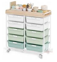 NEW TOOLF 10-Drawer Rolling Storage Cart with Wood Top and Lockable Wheels