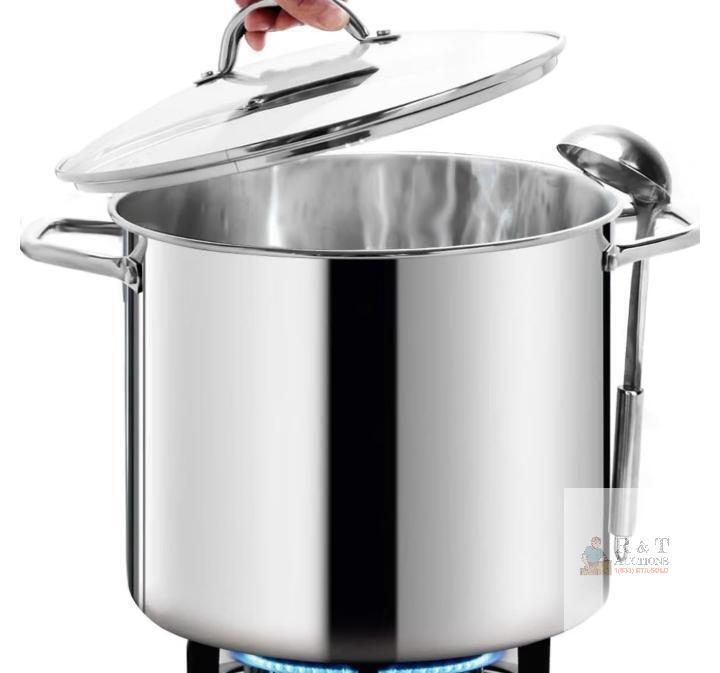 NEW HOMICHEF 20 Quart 3-Ply Stainless Steel Induction Stock Pot with Lid, 12"x11", Nickel-Free