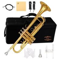 NEW Glory Bb Trumpet, Gold Finish, Stainless Steel Pistons, Includes Case and Accessories