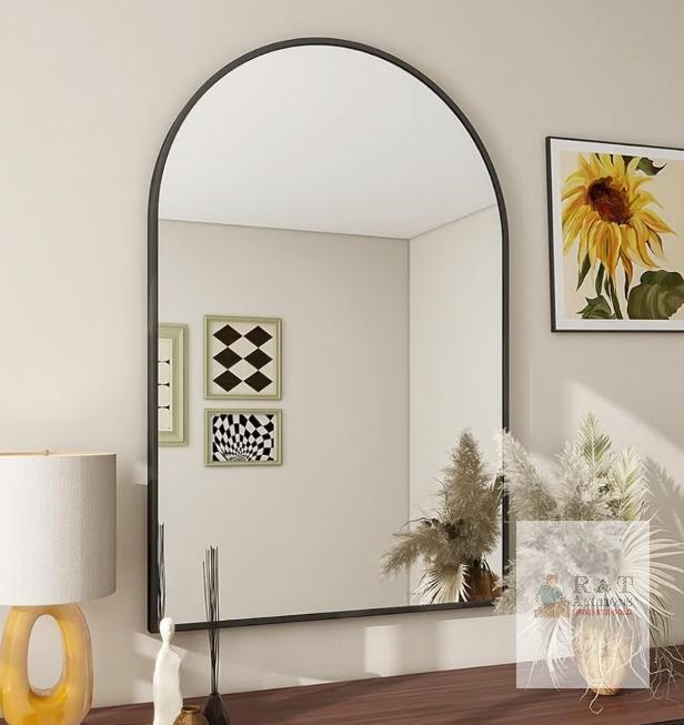 NEW BEAUTYPEAK 20"x30" Arched Wall-Mounted Bathroom Mirror, Black Aluminum Frame