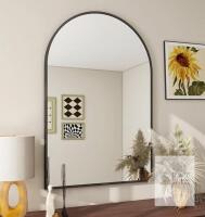 NEW BEAUTYPEAK 20"x30" Arched Wall-Mounted Bathroom Mirror, Black Aluminum Frame