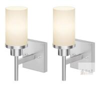 NEW AONEON T001BR-L1-P2 Brushed Nickel Wall Sconce with Frosted Glass Shade, 2-Pack