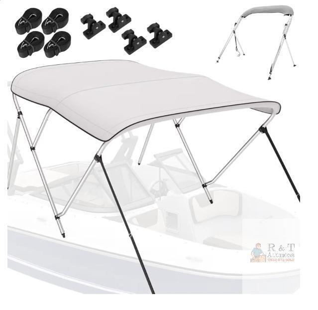 NEW 4-Bow Bimini Top, 900D Marine-Grade Polyester, 73-78" Width, 6' Length, Light Gray