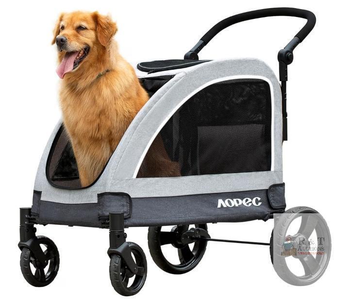 Aorec Large Dog Stroller, Gray, Dual Entry, Adjustable Handle, 160 lbs Capacity, 31.4"x16.14"x38.58"