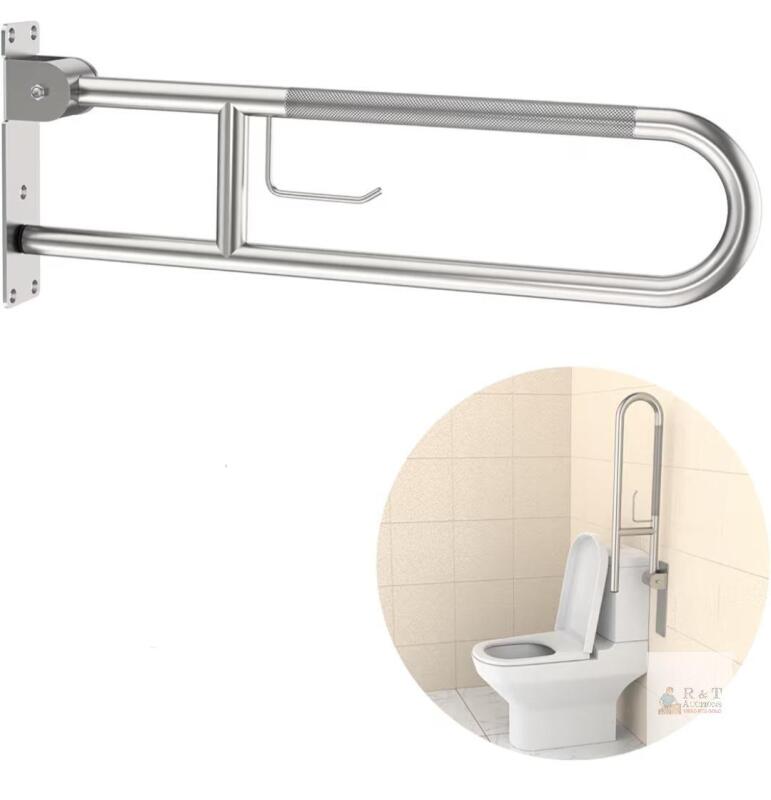NEW Munzong 32-Inch Stainless Steel Flip-Up Toilet Grab Bar with Non-Slip Grip and Toilet Paper Holder