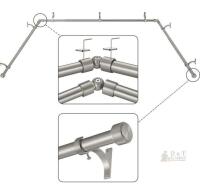 NEW Brushed Nickel Bay Window Curtain Rod Set, Aluminum, Adjustable 32&ndash;86 in Center, 32&ndash;58 in Sides, 5 Brackets