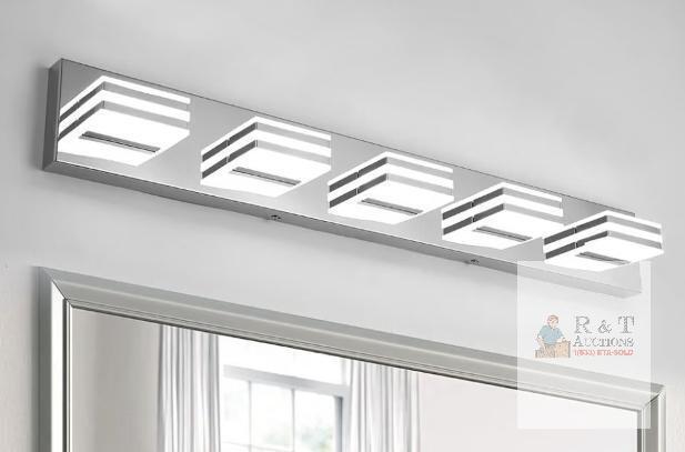NEW Modern Chrome 5-Light LED Vanity Fixture, 34 Inch, 30W, 6000K Cool White, Bathroom Wall Light