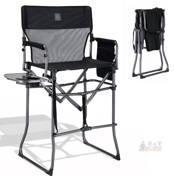 NEW EVER ADVANCED Tall Folding Director Chair, 30.7" Seat Height, 350 lb Capacity, Side Table, Cupholder