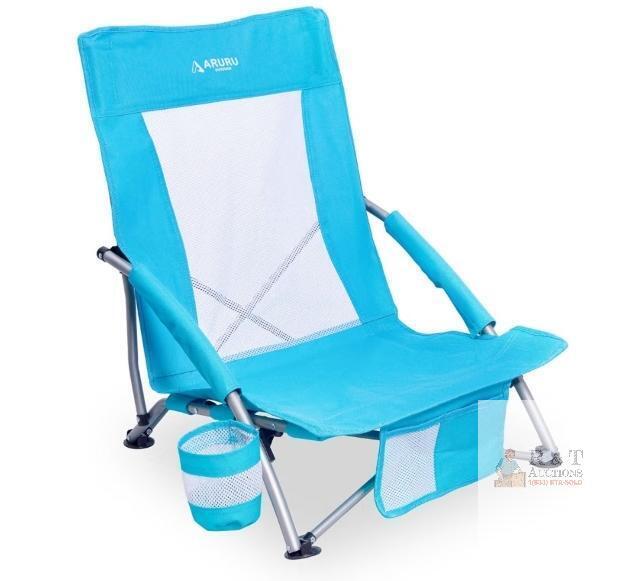 NEW ARURU Low Folding Beach Chair, 220 lbs Capacity, Alloy Steel Frame, 600D Oxford Fabric, Blue