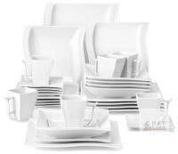NEW MALACASA Flora 30-Piece Porcelain Dinnerware Set, Service for 6, Ivory White, Square Design