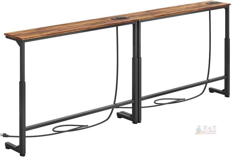 NEW Kisstorack 78.8" 2-Pack Narrow Console Table, Rustic Brown, Adjustable Height, AC/USB Outlets