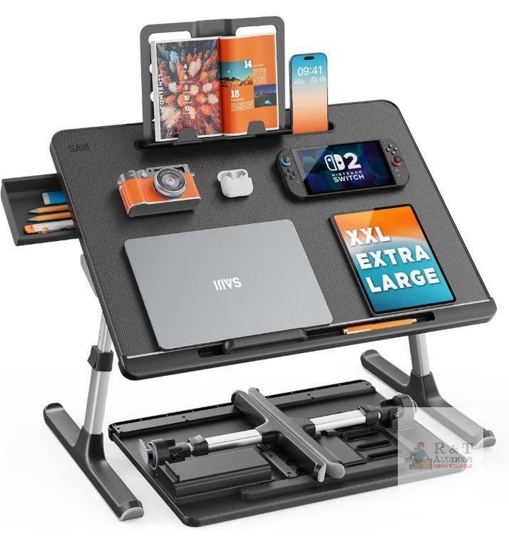 NEW SAIJI X-Large Adjustable Laptop Bed Desk, 23.6" x 17.7", Foldable, Storage Drawer, Book Stand