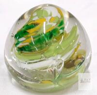 Clear Glass Paperweight with Multicolored Swirl, Handmade, 3" Round, Dome Shape
