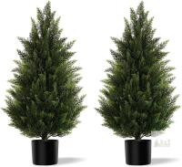 NEW Vitalismo 35.4" Artificial Cedar Topiary Trees Pair &ndash; Faux Pine Shrubs in Pots, Indoor/Outdoor, Realistic