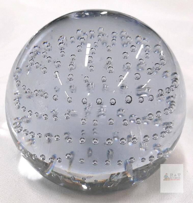 Clear Glass Paperweight with Controlled Bubbles, 3." Diameter