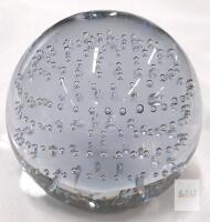 Clear Glass Paperweight with Controlled Bubbles, 3." Diameter