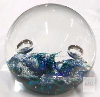 Selkirk Glass Art Glass Paperweight, Blue/Green Mottled Design, Hand-Blown in Scotland