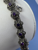 Art Deco 925 Marcasite Flower Bracelet Vibrant purple stones - 3