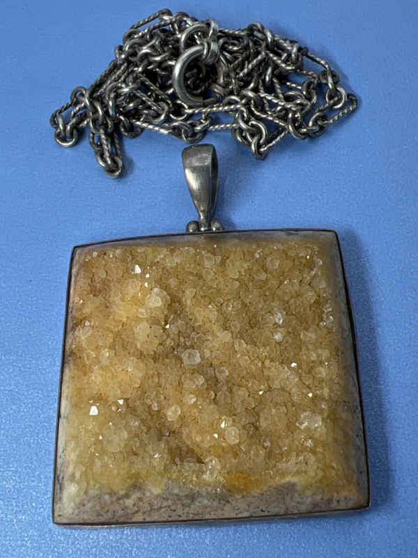 Large Druzy Citrine Quartz 925 GLP Pendant Brutalist 925 Chain