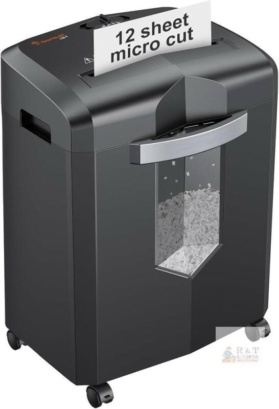 NEW Bonsaii C266-B Micro-Cut Shredder, 12-Sheet Capacity, 60-Minute Run Time, P-4 Security Level