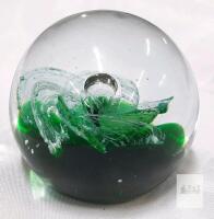 Art Glass Paperweight with Green Swirl Design,