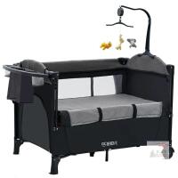 NEW GC 4-in-1 Foldable Baby Crib/Bassinet, Changing Table, Rocker, Mobile, Grey/Black