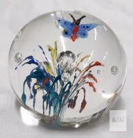 Lampwork Art Glass Paperweight with Butterfly and Flower