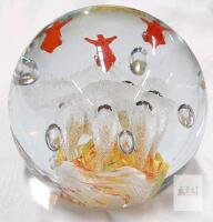Art Glass Paperweight with Abstract Swirl and Controlled Bubbles,