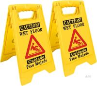 New 2 packs Thicken Caution Wet Floor Sign, （L:16.6inch）Yellow Double-Sided Folding A-Shaped Frame Design, Bilingual Caution Message,Suitable for subway，airports, hotels, schools, etc