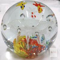 Handcrafted Art Glass Paperweight, Multicolor Swirl Core with Controlled Bubbles,