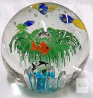 Vintage Murano-Style Aquarium Glass Paperweight with Encased Fish Design