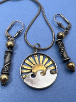 Sterling Ocean Sunrise Two tone Pendant Chain Earrings