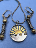 Sterling Ocean Sunrise Two tone Pendant Chain Earrings