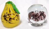 Hand-Blown Art Glass Paperweight Set&mdash;Pear-Shaped & Spherical with Abstract Swirl Design