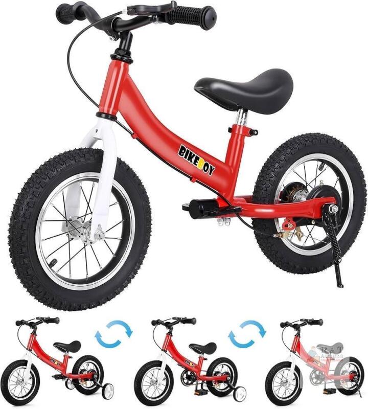 NEW BIKEBOY 3-in-1 Convertible Kids' Bike &ndash; 12"/14"/16" Wheels, Red, Adjustable Seat & Handlebar
