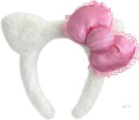 Kitty Ears Headband with Lace Bow, Halloween Kitty Costume 7.87" x 6.5" | White New Cat Ears Hairband, Pink Bow Hair Accessories, Kitten Birthday Party...