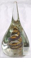 Clear Art Glass Paperweight Teardrop Gold Spiral Swirl Design, Modern Studio Style