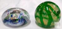 Gleneagles Crystal Art Glass Swirl Paperweight & Unbranded Green Bubble Paperweight, 3" Diameter