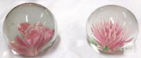 Hand-Blown Glass Paperweights, Set of 2, Pink Lampwork Flower Design,